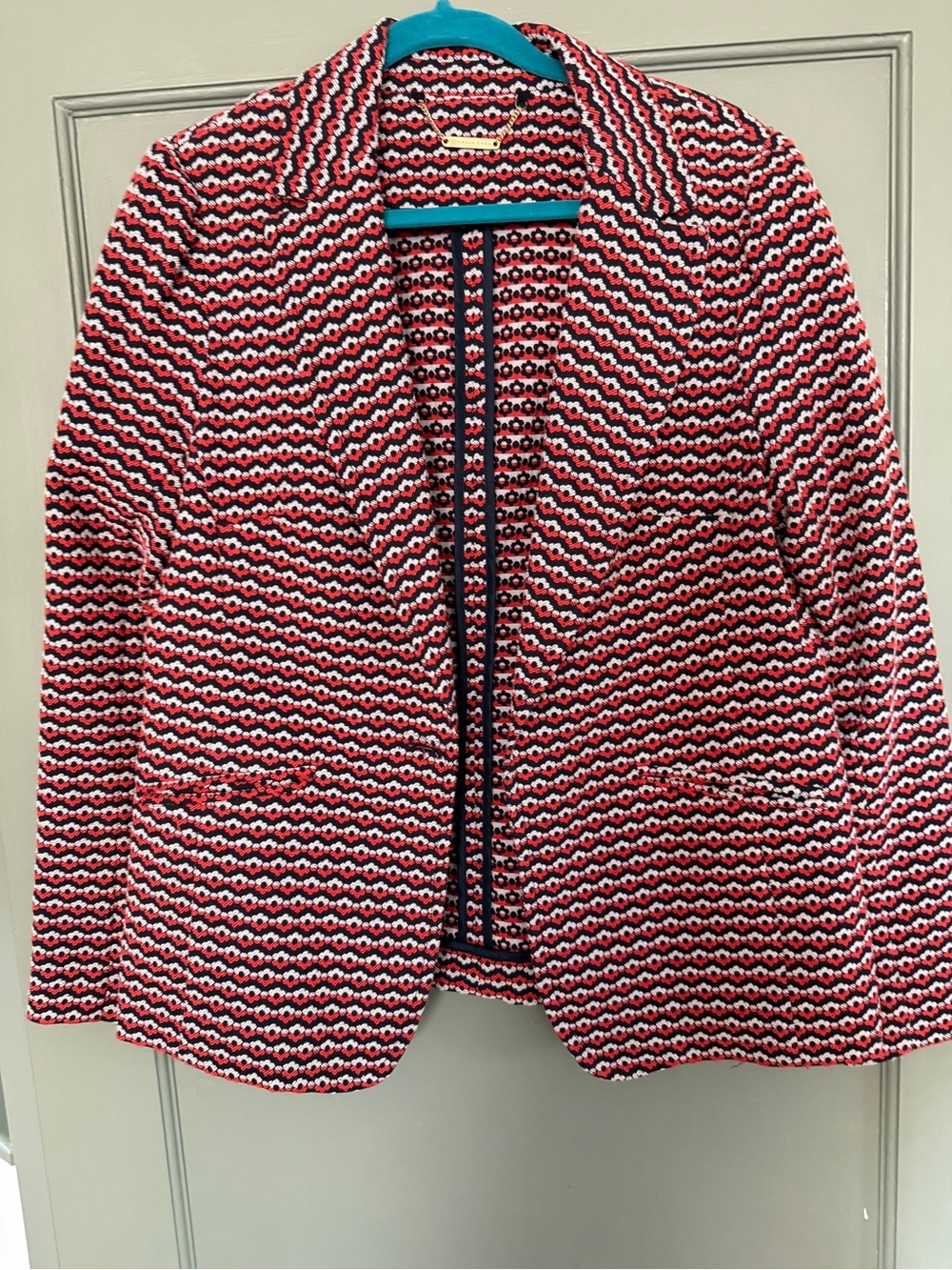 Textured Orangie/Red & White Patterned Women's Blazer